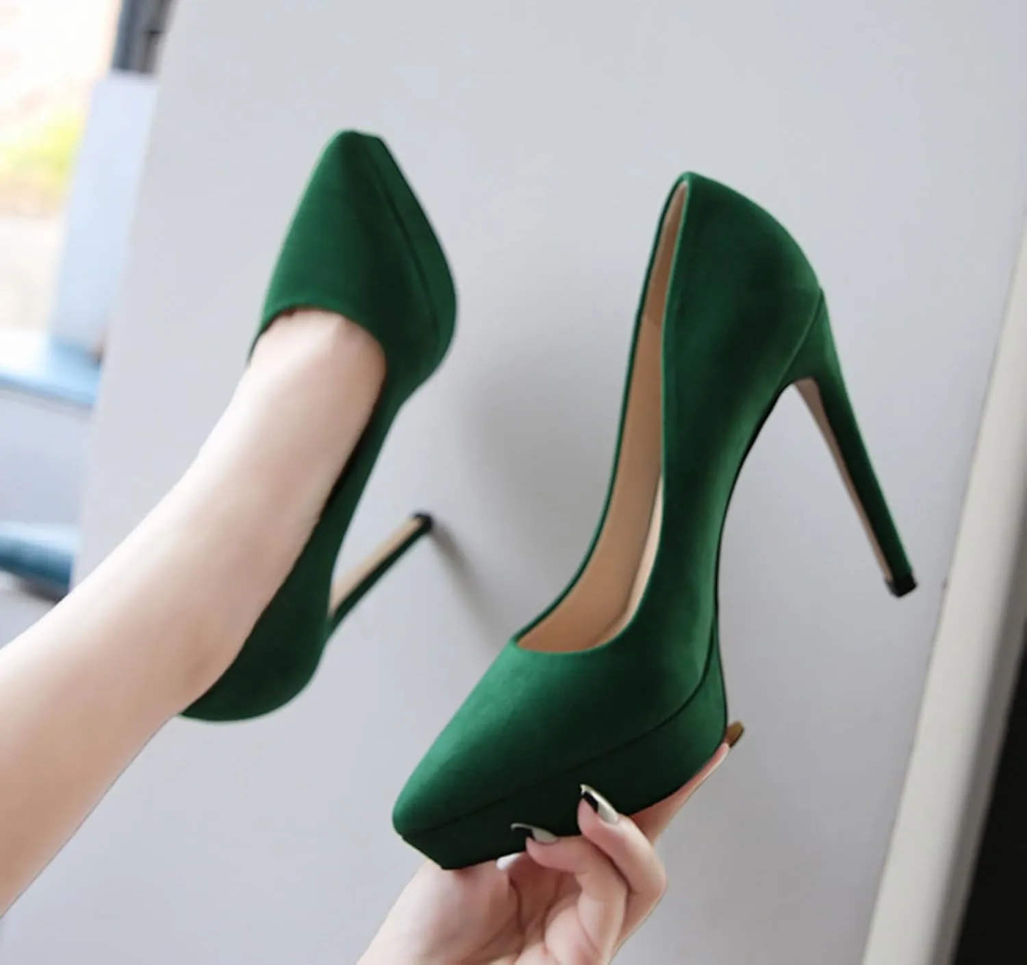 12CM/4.72IN Women's Sexy Closed Toe Platform High Heels Stiletto Dress Suede High Heeled Wedding Party Office Pumps Shoes