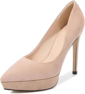 12CM/4.72IN Women's Sexy Closed Toe Platform High Heels Stiletto Dress Suede High Heeled Wedding Party Office Pumps Shoes