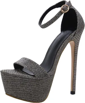 16CM/6.30IN Women's Fashion Classic Ankle Strap Heels Peep Toe Platform Buckle Strappy High Heels Sandals Court Shoes Pole Dancer Stripper Party Dress Evening