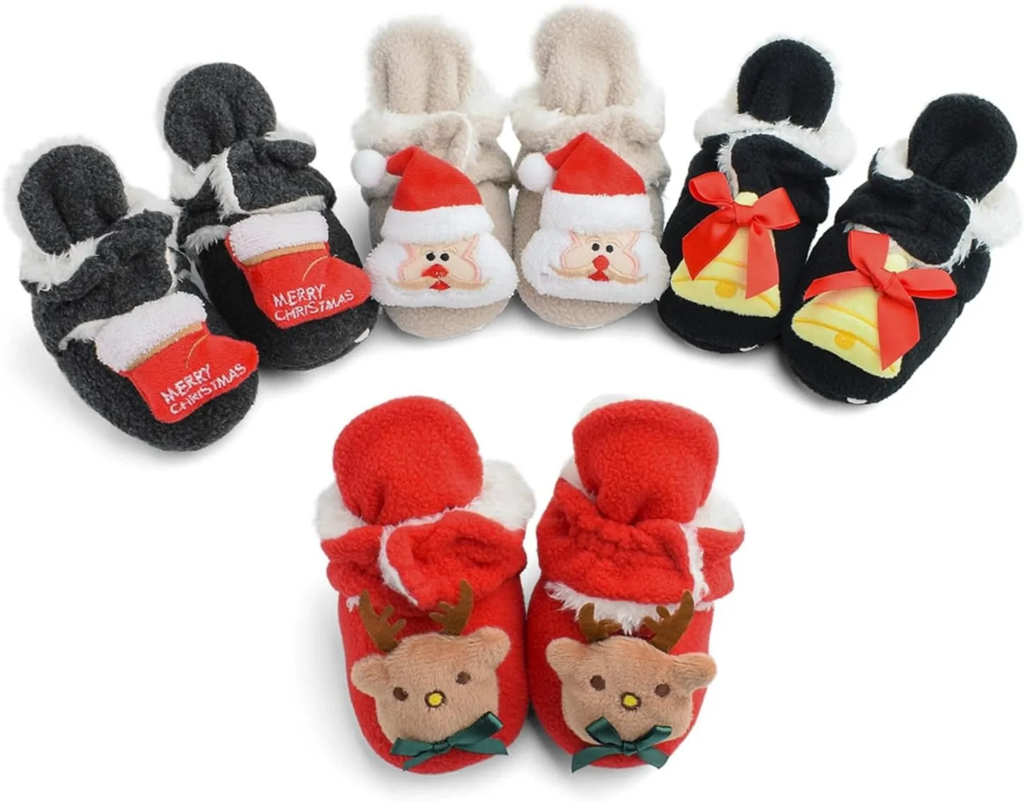 Baby Christmas Booties Infant Newborn Boys Girls Cozy Fleece Slippers Soft Winter Warm Crib Sock Shoes First Walkers