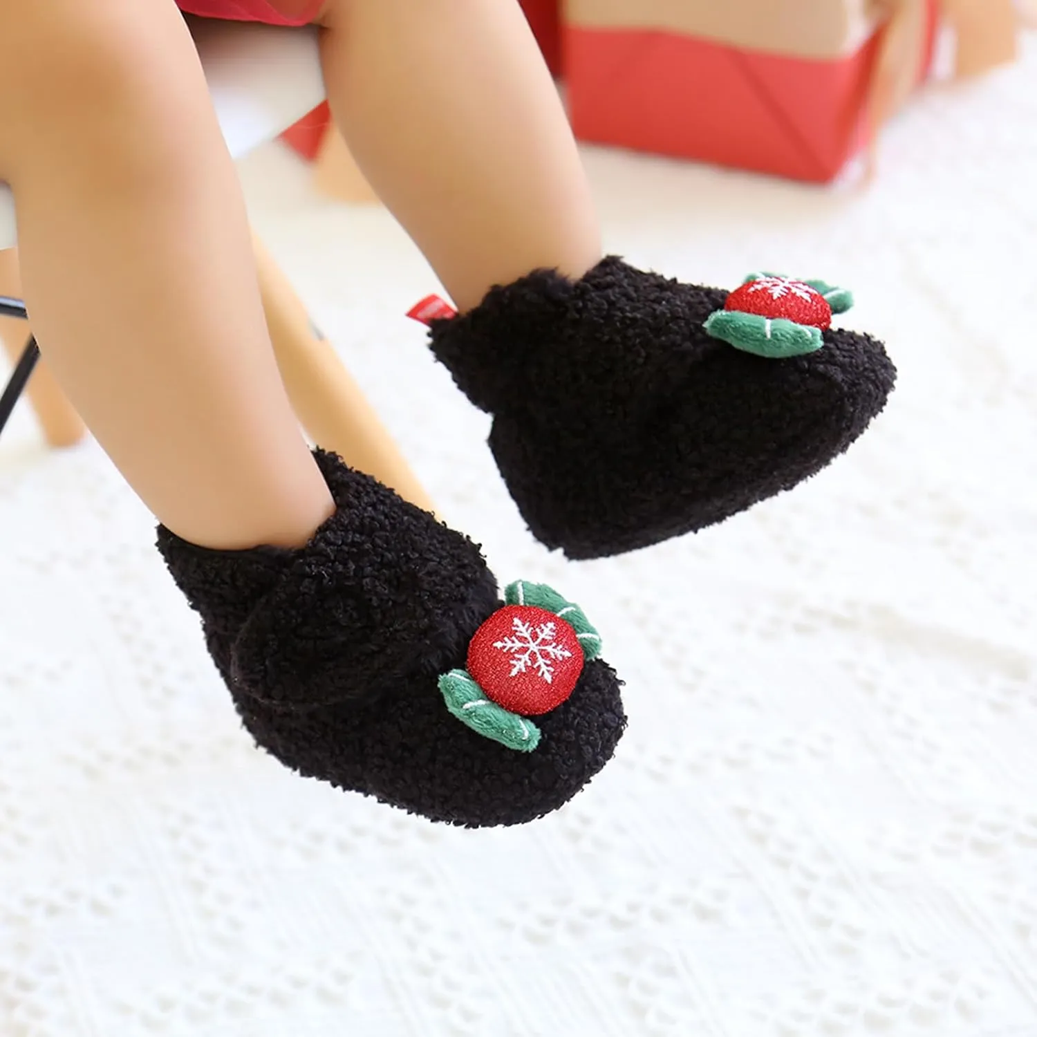 Baby Christmas Booties Infant Newborn Boys Girls Cozy Fleece Slippers Soft Winter Warm Crib Sock Shoes First Walkers