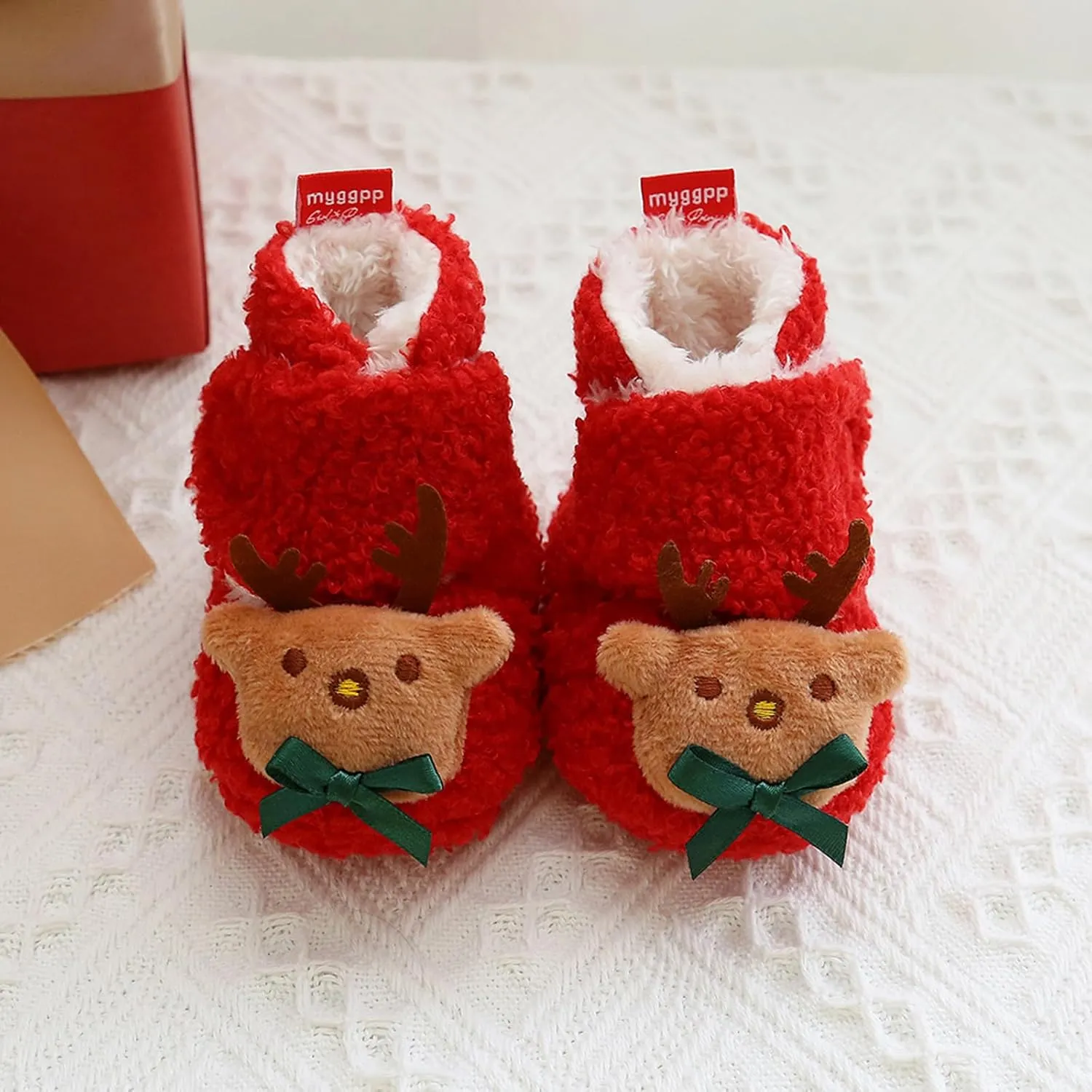 Baby Christmas Booties Infant Newborn Boys Girls Cozy Fleece Slippers Soft Winter Warm Crib Sock Shoes First Walkers