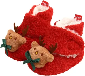 Baby Christmas Booties Infant Newborn Boys Girls Cozy Fleece Slippers Soft Winter Warm Crib Sock Shoes First Walkers