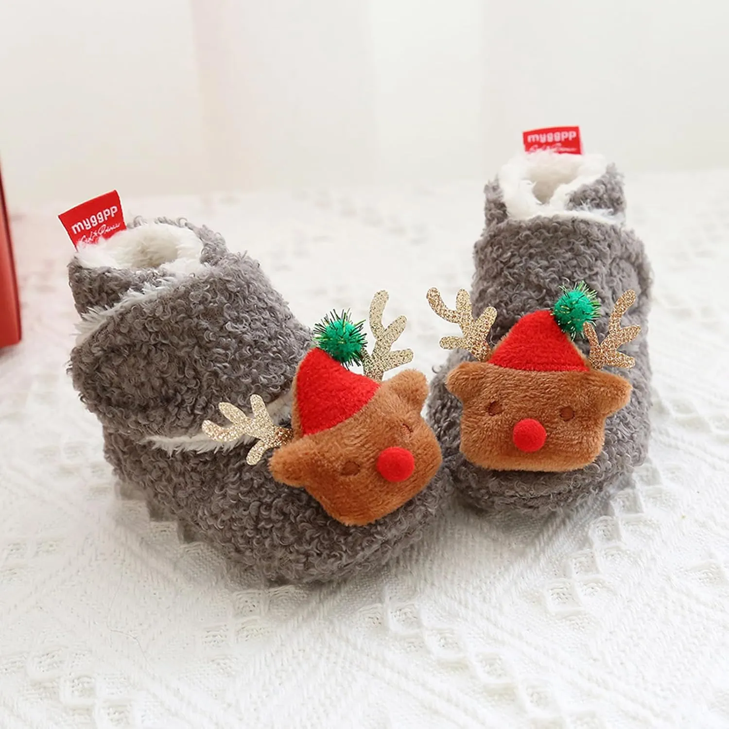 Baby Christmas Booties Infant Newborn Boys Girls Cozy Fleece Slippers Soft Winter Warm Crib Sock Shoes First Walkers