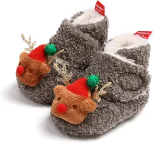 Baby Christmas Booties Infant Newborn Boys Girls Cozy Fleece Slippers Soft Winter Warm Crib Sock Shoes First Walkers