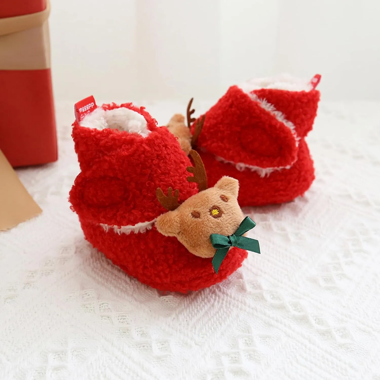 Baby Christmas Booties Infant Newborn Boys Girls Cozy Fleece Slippers Soft Winter Warm Crib Sock Shoes First Walkers