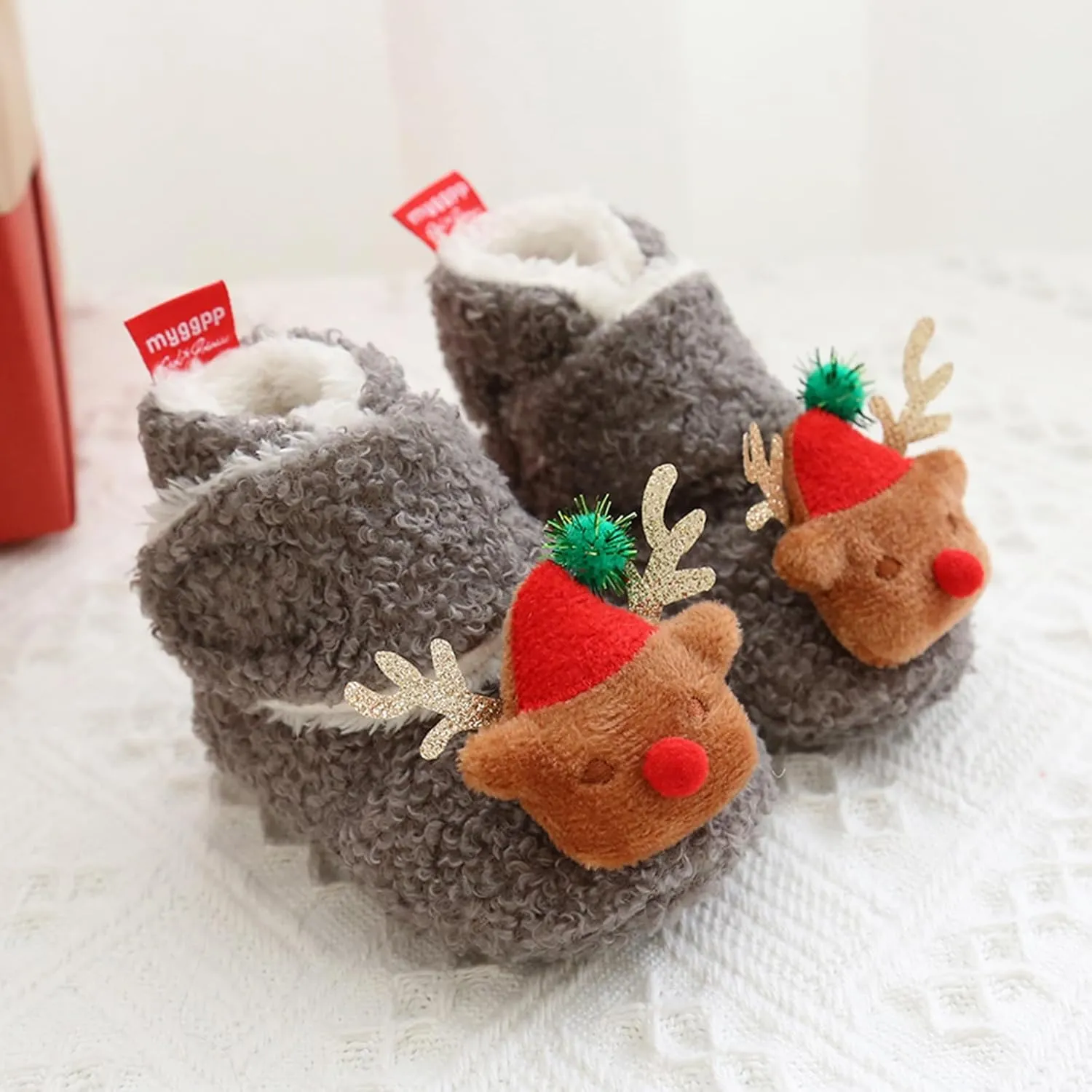 Baby Christmas Booties Infant Newborn Boys Girls Cozy Fleece Slippers Soft Winter Warm Crib Sock Shoes First Walkers