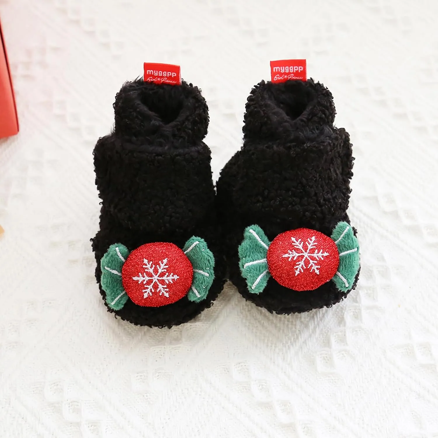 Baby Christmas Booties Infant Newborn Boys Girls Cozy Fleece Slippers Soft Winter Warm Crib Sock Shoes First Walkers