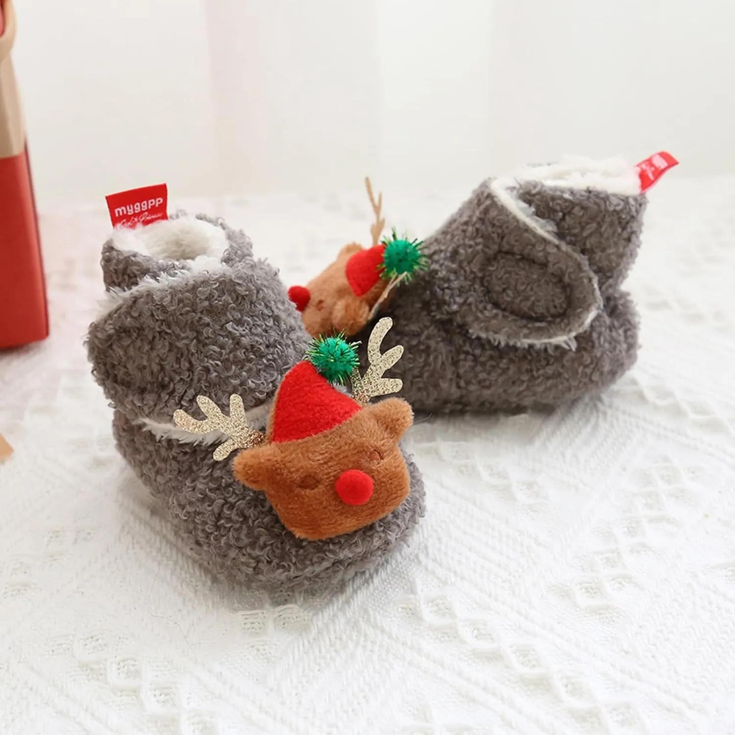 Baby Christmas Booties Infant Newborn Boys Girls Cozy Fleece Slippers Soft Winter Warm Crib Sock Shoes First Walkers