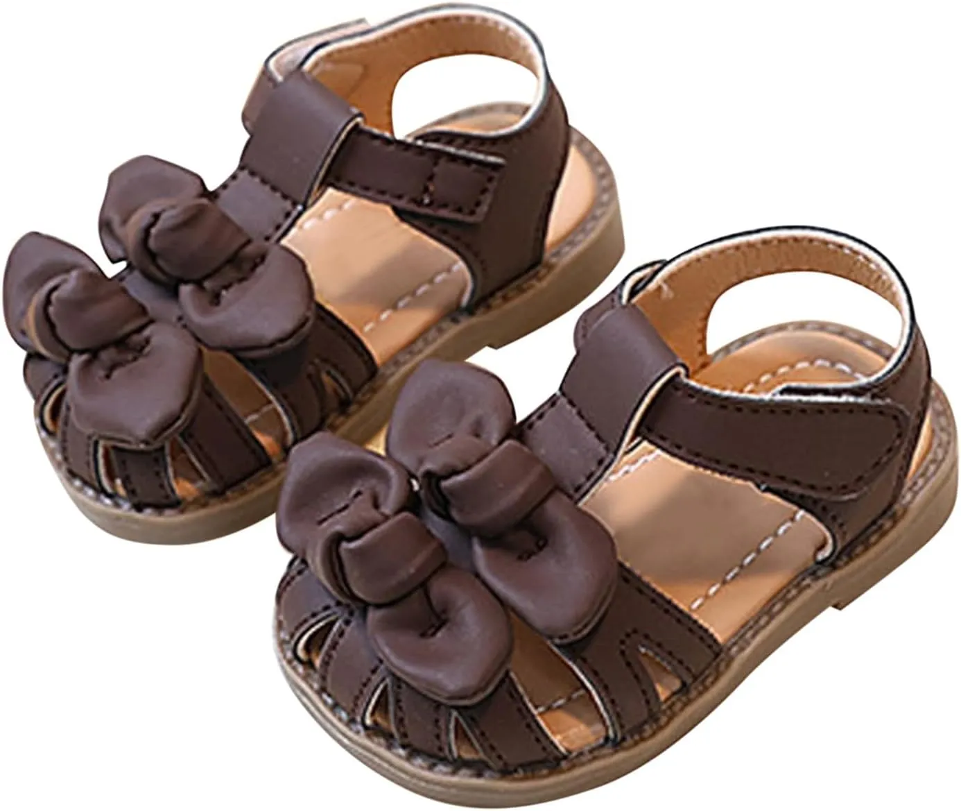 Baby Girls Sandals Cute Bowknot Open Toe Rubber Non Slip Adjusted Strap Shoes Infant Soft Sole Beach Casual Sandals