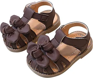 Baby Girls Sandals Cute Bowknot Open Toe Rubber Non Slip Adjusted Strap Shoes Infant Soft Sole Beach Casual Sandals