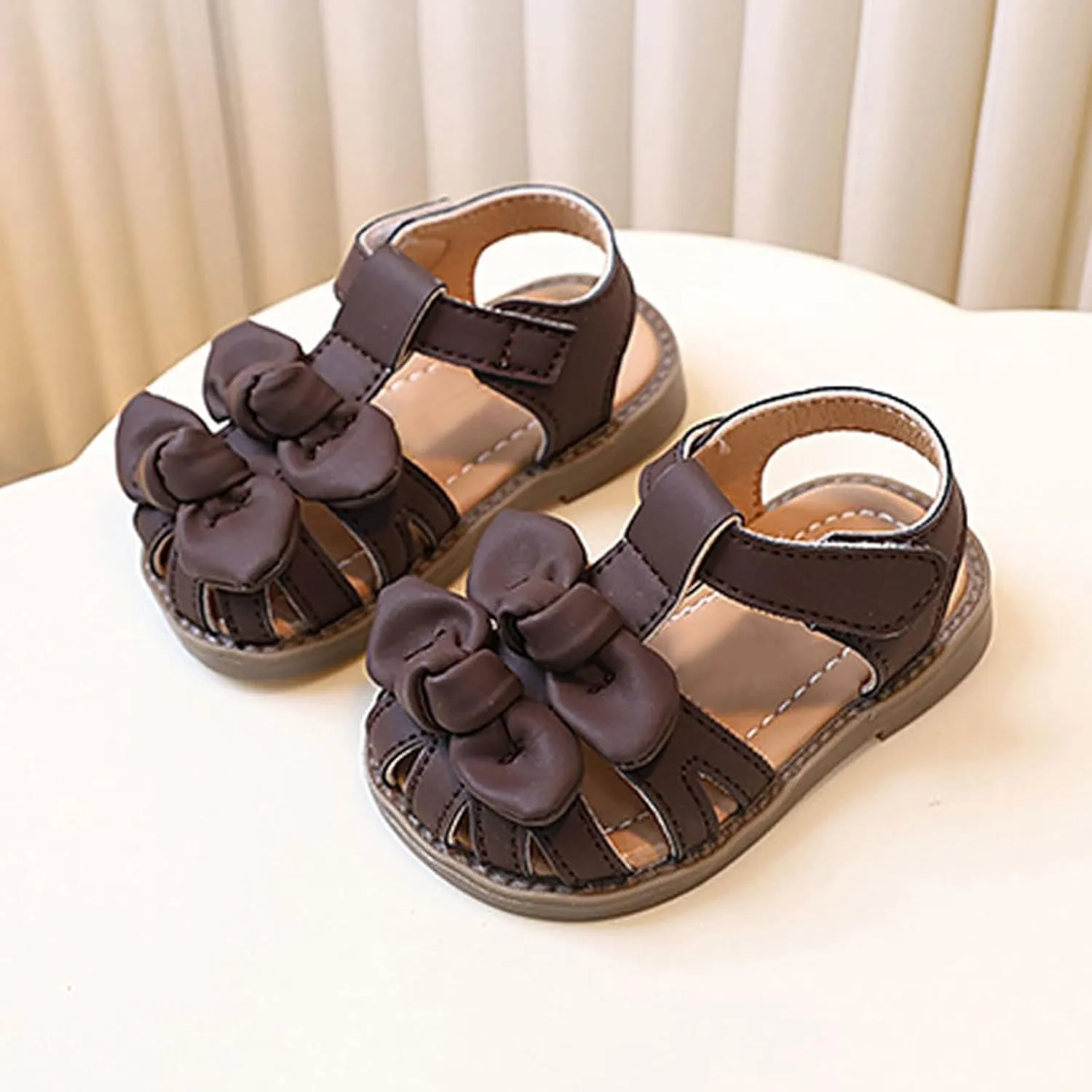Baby Girls Sandals Cute Bowknot Open Toe Rubber Non Slip Adjusted Strap Shoes Infant Soft Sole Beach Casual Sandals
