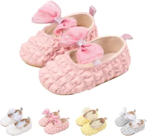 Baby Infant Leather Soft Sandals Ruched Bow Strap Closed Toe Shoes Cute Lightweight Walking Sandals for Newborn
