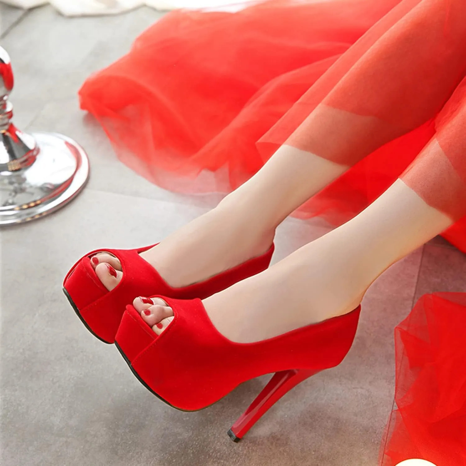 bbruriy Unisex Men's Women's Platform High Heel Classy & Elegant Slip-On Peep Toe Pumps with 4.7" Stiletto Heel Sexy Stripper Club Pole Dance Dress Shoes