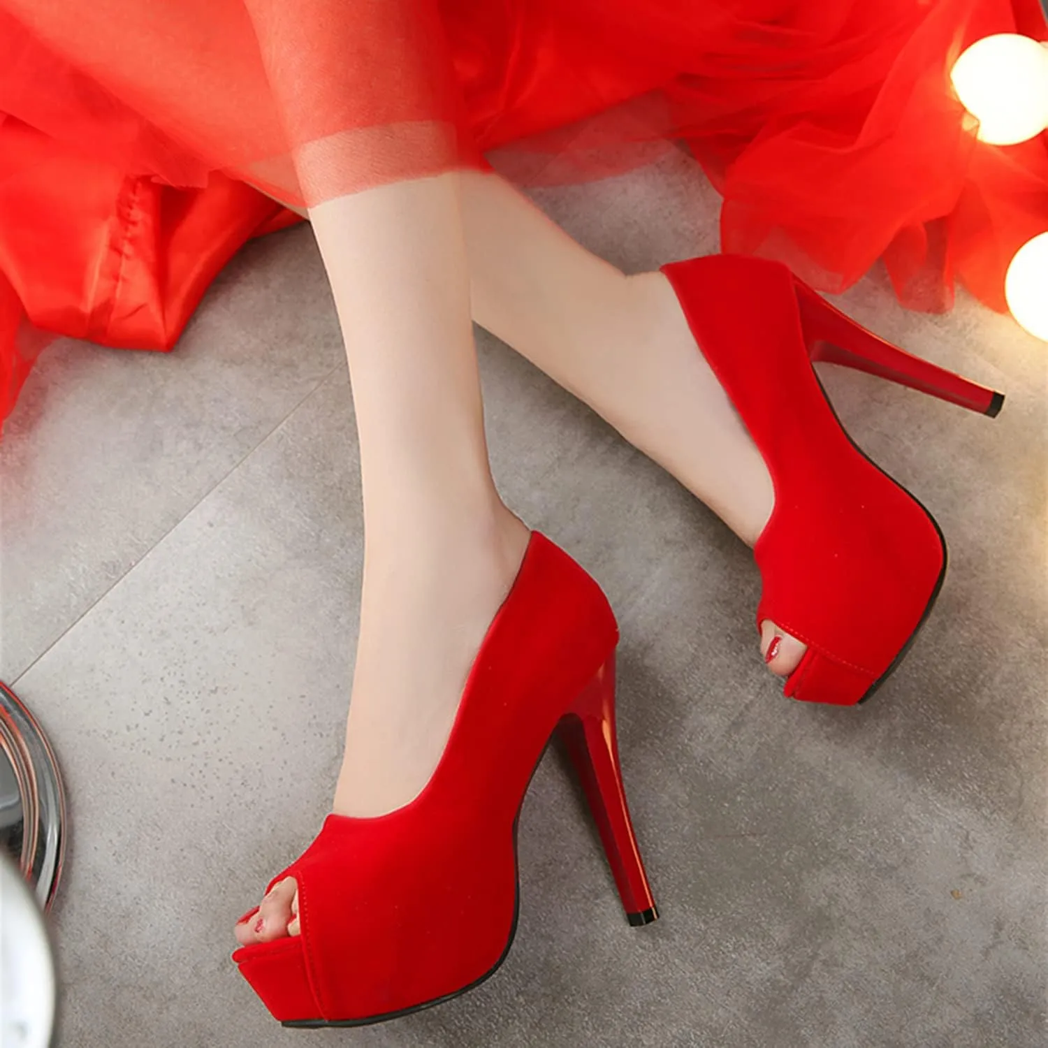 bbruriy Unisex Men's Women's Platform High Heel Classy & Elegant Slip-On Peep Toe Pumps with 4.7" Stiletto Heel Sexy Stripper Club Pole Dance Dress Shoes