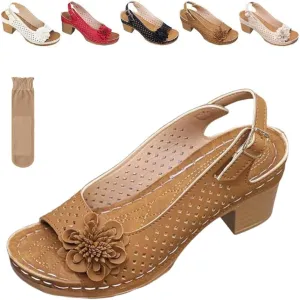 Buckled Square Heel Sandals for Women Dressy, Summer Womens Low Slingback Peep Toe Chunky Heeled Dress Wedge Shoes