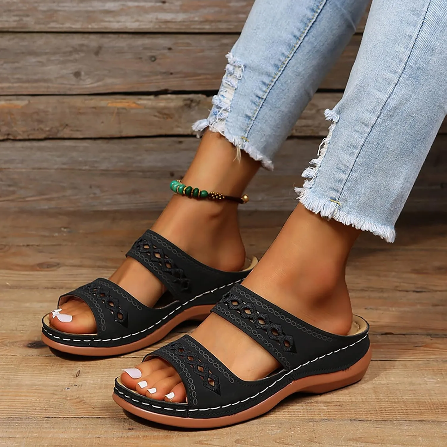 Cathalem Summer Sandals for Women 2024 Open Toe Ankle Strap Platform Sandals Casual Strappy Low Wedges Sandals Beach Sandals