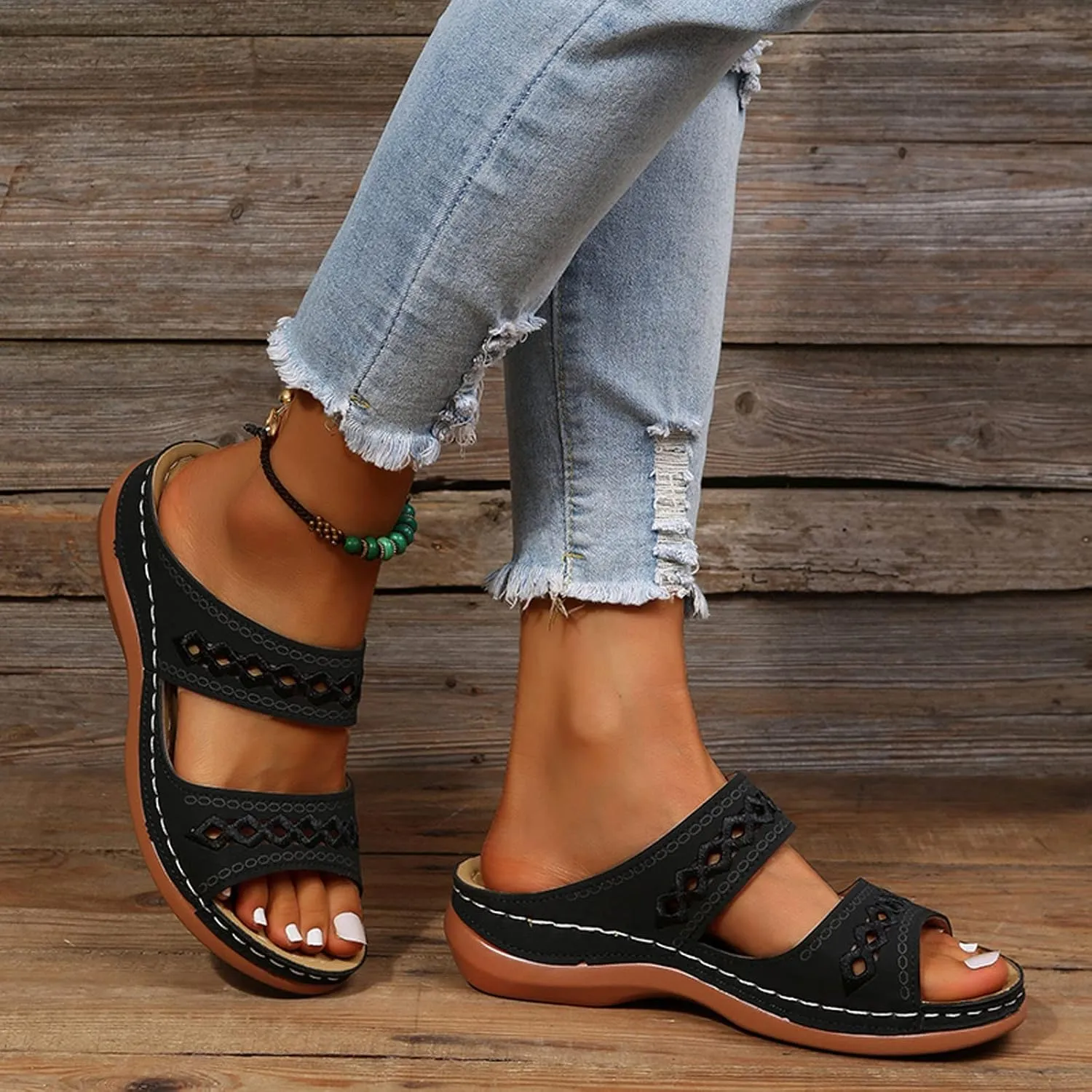 Cathalem Summer Sandals for Women 2024 Open Toe Ankle Strap Platform Sandals Casual Strappy Low Wedges Sandals Beach Sandals