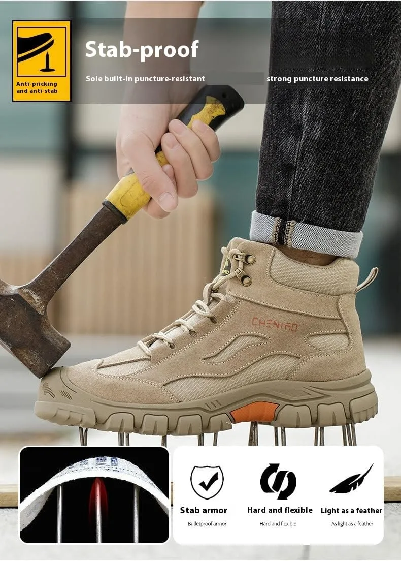 Composite Toe Safety Boots - High Top, Breathable & Indestructible , Wide Width & Soft Comfort, Anti-Smashing & Puncture-Resistant, Slip-Resistant Non-Skid for Construction & Warehouse Work Shoes
