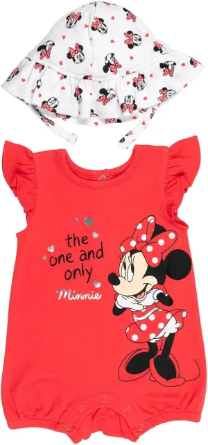 Disney Minnie Mouse Winnie the Pooh Nightmare Before Christmas Baby Girls Snap Romper and Bucket Sun Hat Newborn to Infant