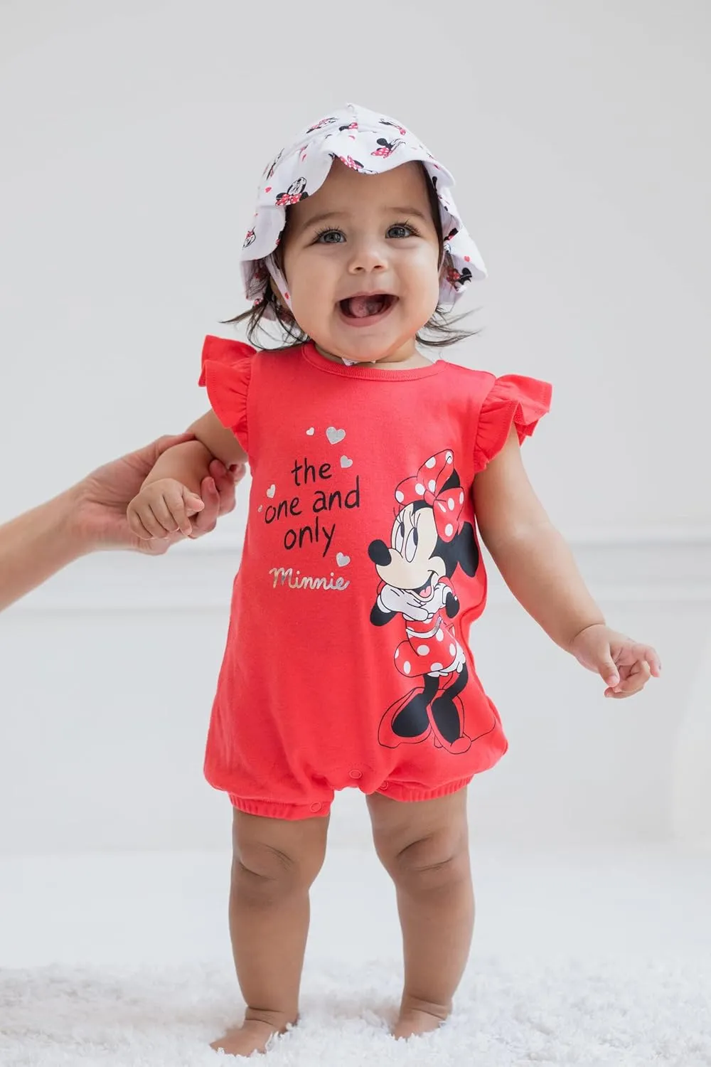 Disney Minnie Mouse Winnie the Pooh Nightmare Before Christmas Baby Girls Snap Romper and Bucket Sun Hat Newborn to Infant
