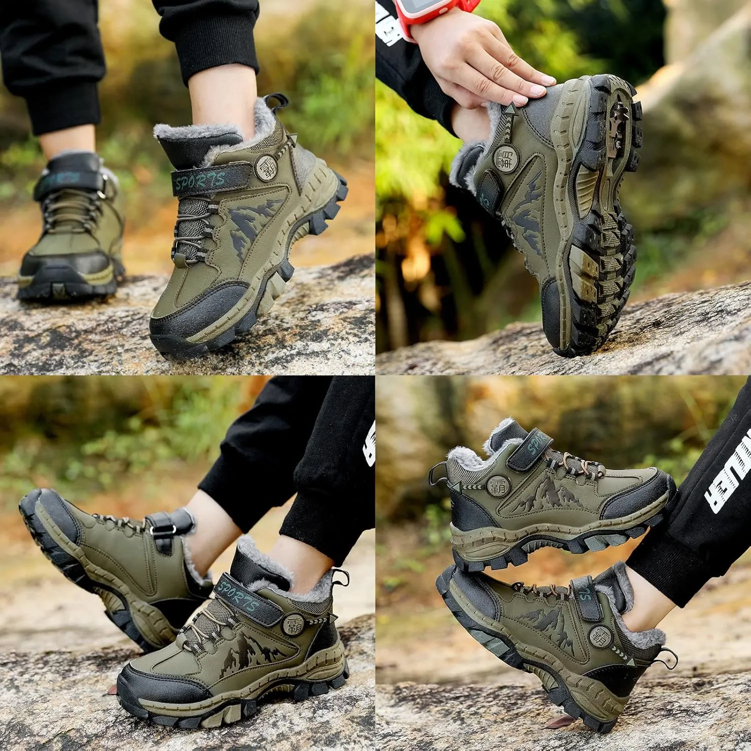 FLIOZY Kids Hiking Boots Boys Girls Winter Snow Boots Non Slip Warm Snow Sports Shoes Outdoor Walking Climbing Sneaker