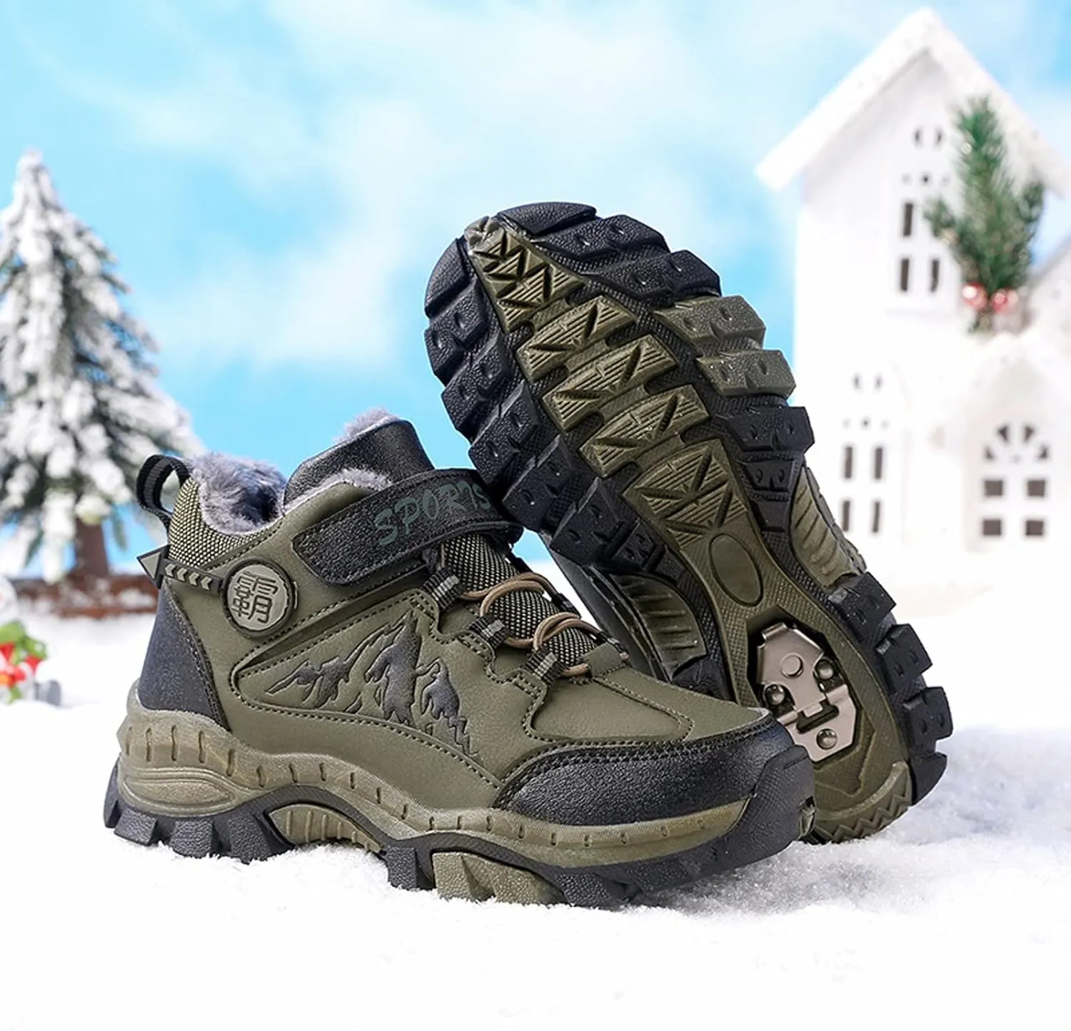 FLIOZY Kids Hiking Boots Boys Girls Winter Snow Boots Non Slip Warm Snow Sports Shoes Outdoor Walking Climbing Sneaker