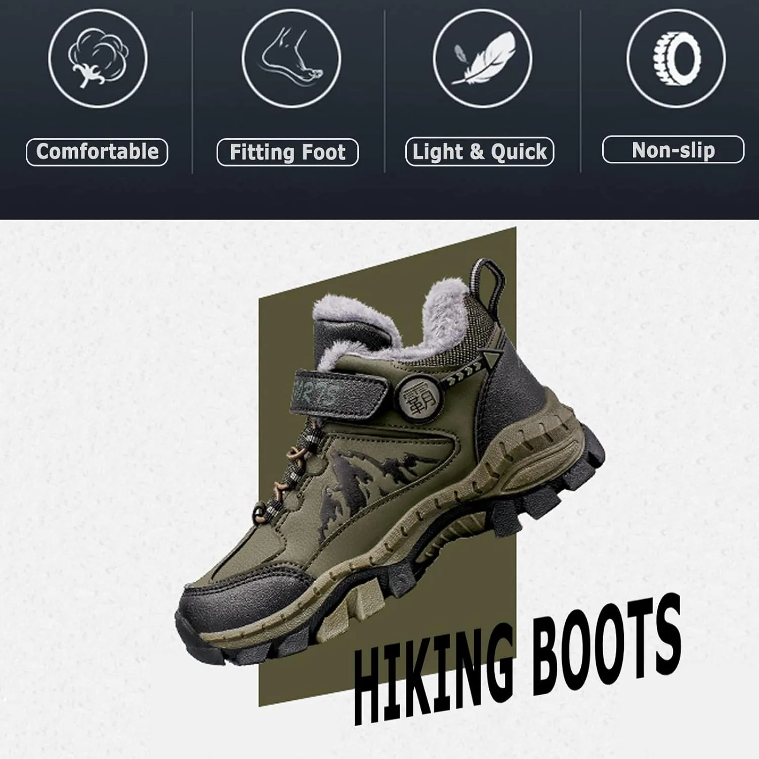 FLIOZY Kids Hiking Boots Boys Girls Winter Snow Boots Non Slip Warm Snow Sports Shoes Outdoor Walking Climbing Sneaker