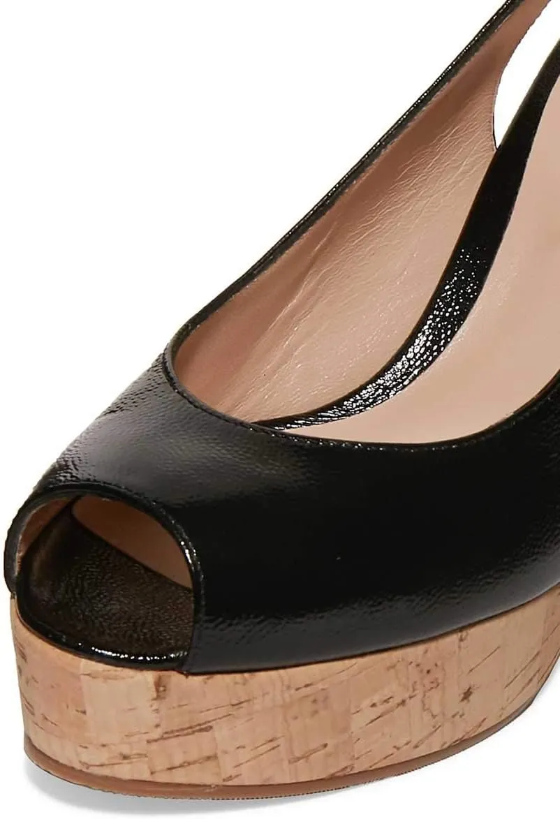 FSJ Women Peep Toe High Heel Wedge Sandals Slip on Cork Pumps Slingback Platform Slide Casual Party Dress Shoes Size 4-15 US