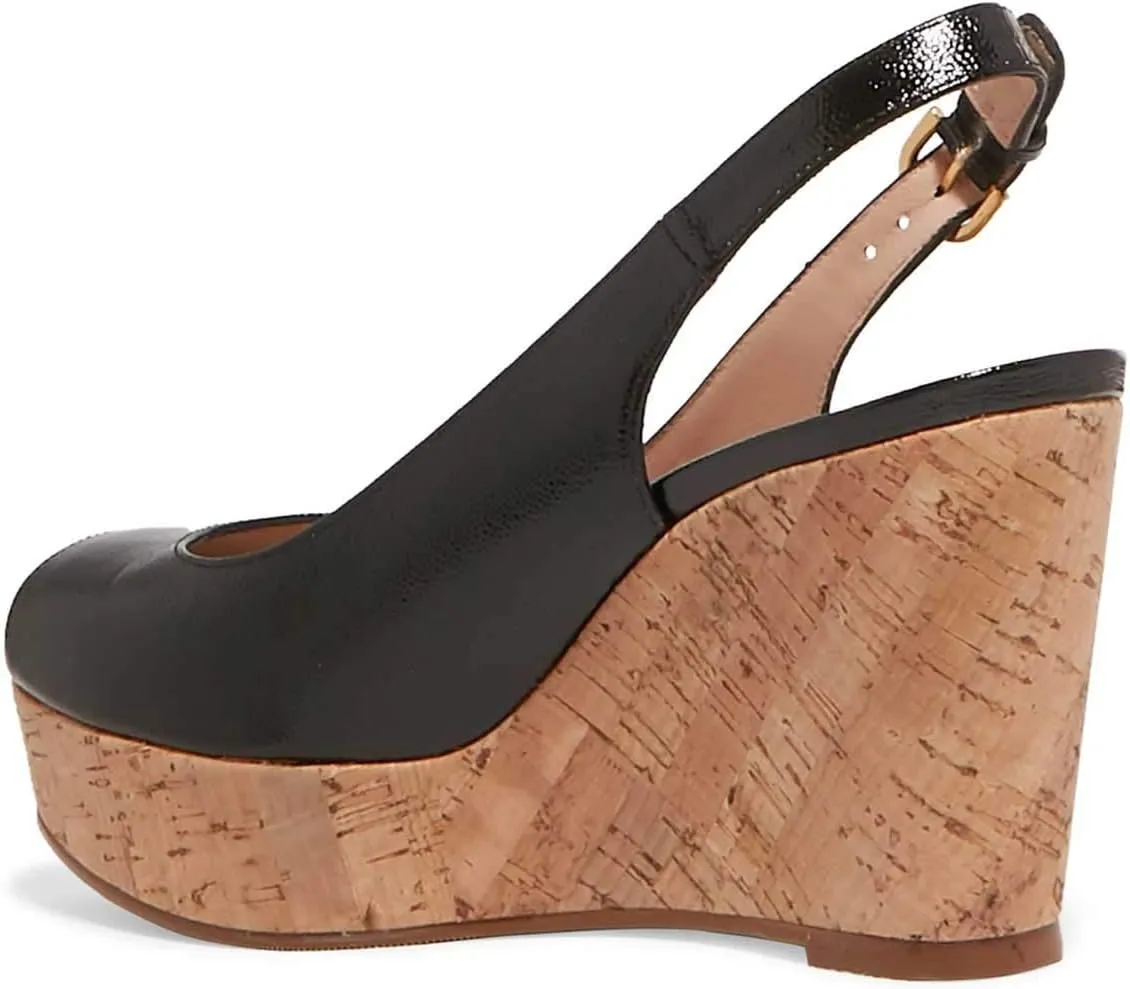 FSJ Women Peep Toe High Heel Wedge Sandals Slip on Cork Pumps Slingback Platform Slide Casual Party Dress Shoes Size 4-15 US