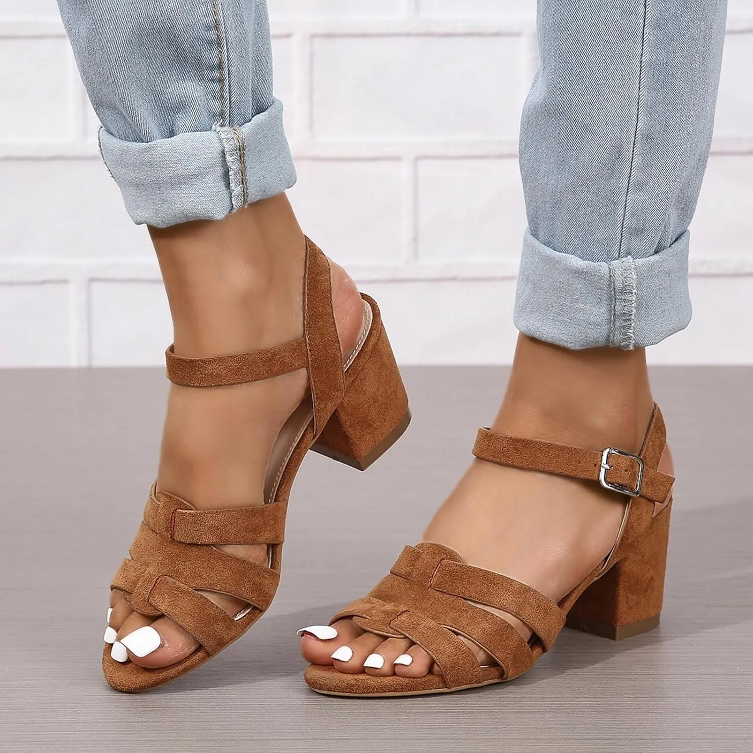 Generic Women's Strappy Low Chunky Block Heel Sandals Pumps Open Toe Wedding Party Dress Shoes