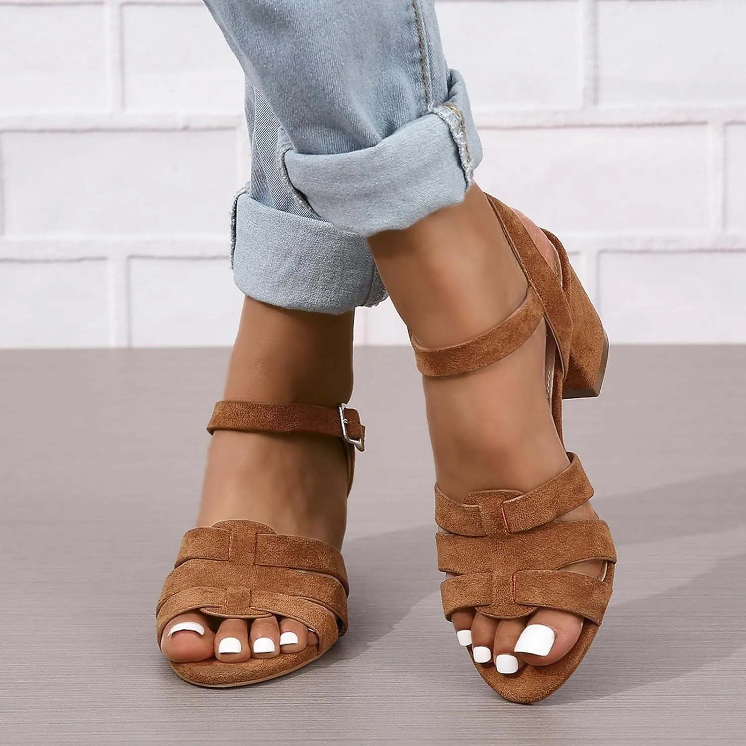 Generic Women's Strappy Low Chunky Block Heel Sandals Pumps Open Toe Wedding Party Dress Shoes