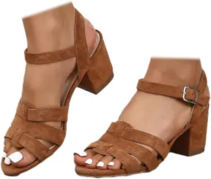 Generic Women's Strappy Low Chunky Block Heel Sandals Pumps Open Toe Wedding Party Dress Shoes