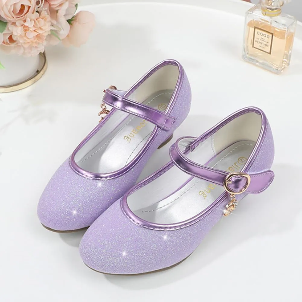Girls Heels Dress Shoes Mary Jane Pumps Low Heel Princess Flower Wedding Party