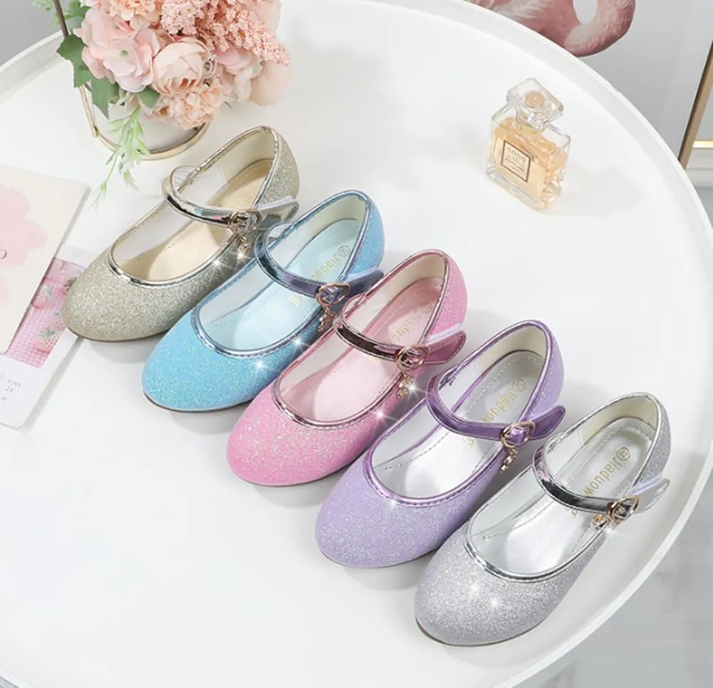 Girls Heels Dress Shoes Mary Jane Pumps Low Heel Princess Flower Wedding Party
