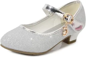 Girls Heels Dress Shoes Mary Jane Pumps Low Heel Princess Flower Wedding Party