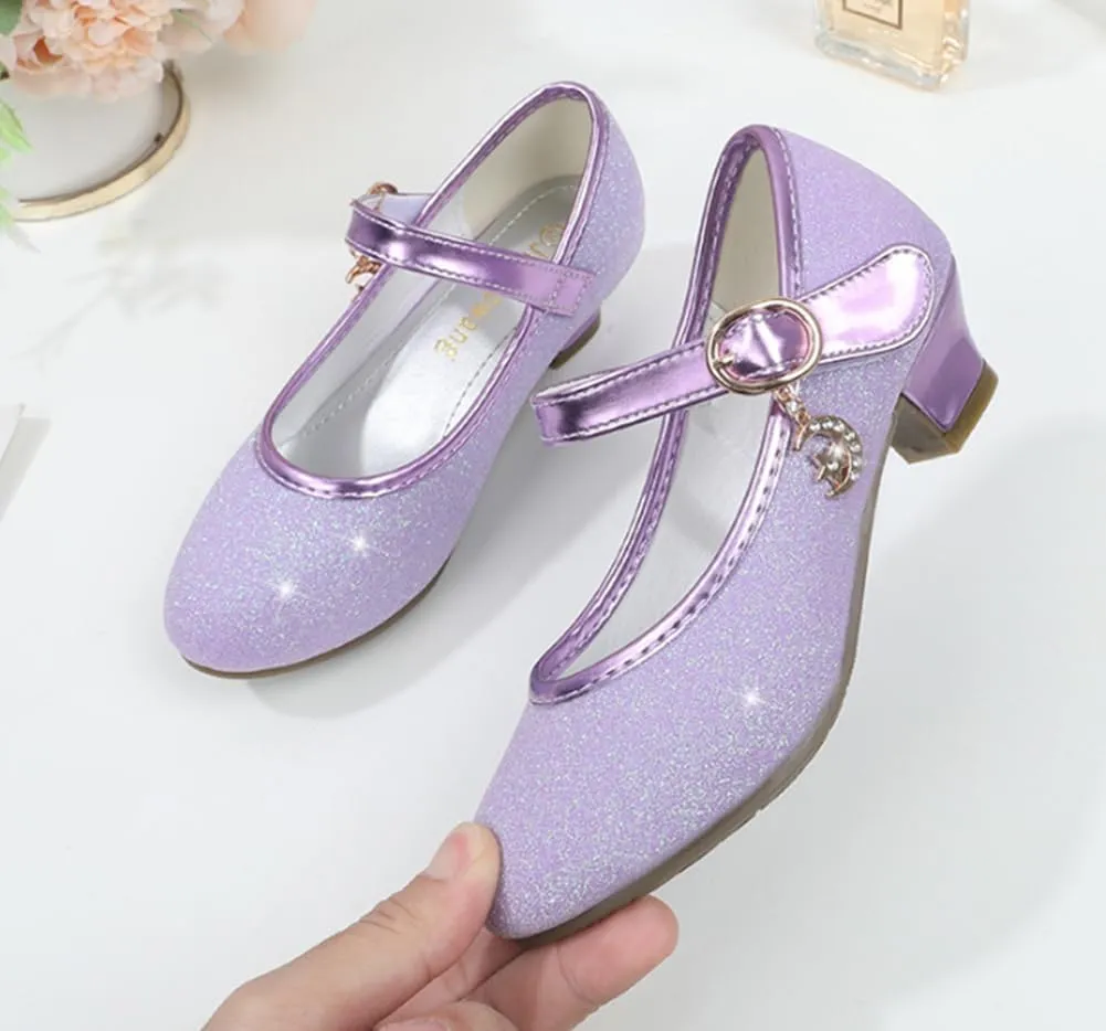 Girls Heels Dress Shoes Mary Jane Pumps Low Heel Princess Flower Wedding Party