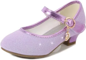 Girls Heels Dress Shoes Mary Jane Pumps Low Heel Princess Flower Wedding Party