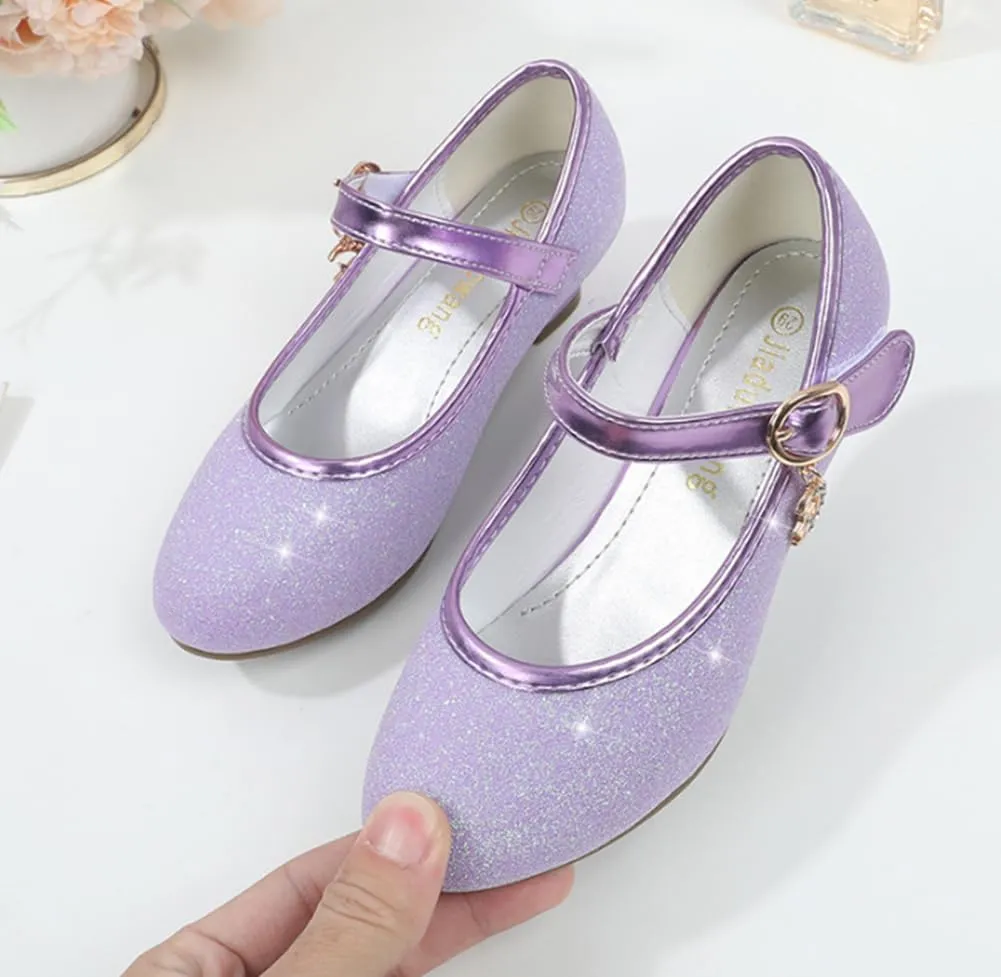 Girls Heels Dress Shoes Mary Jane Pumps Low Heel Princess Flower Wedding Party