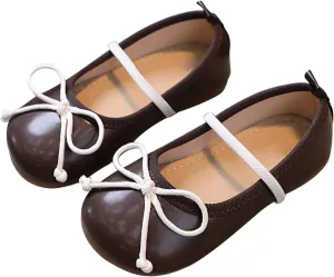 Girls Mary Jane Ballerina Dress up Flat Shoes Bowknot Non Slip Soft Sole Leather Shoes Kids Wedding Party School