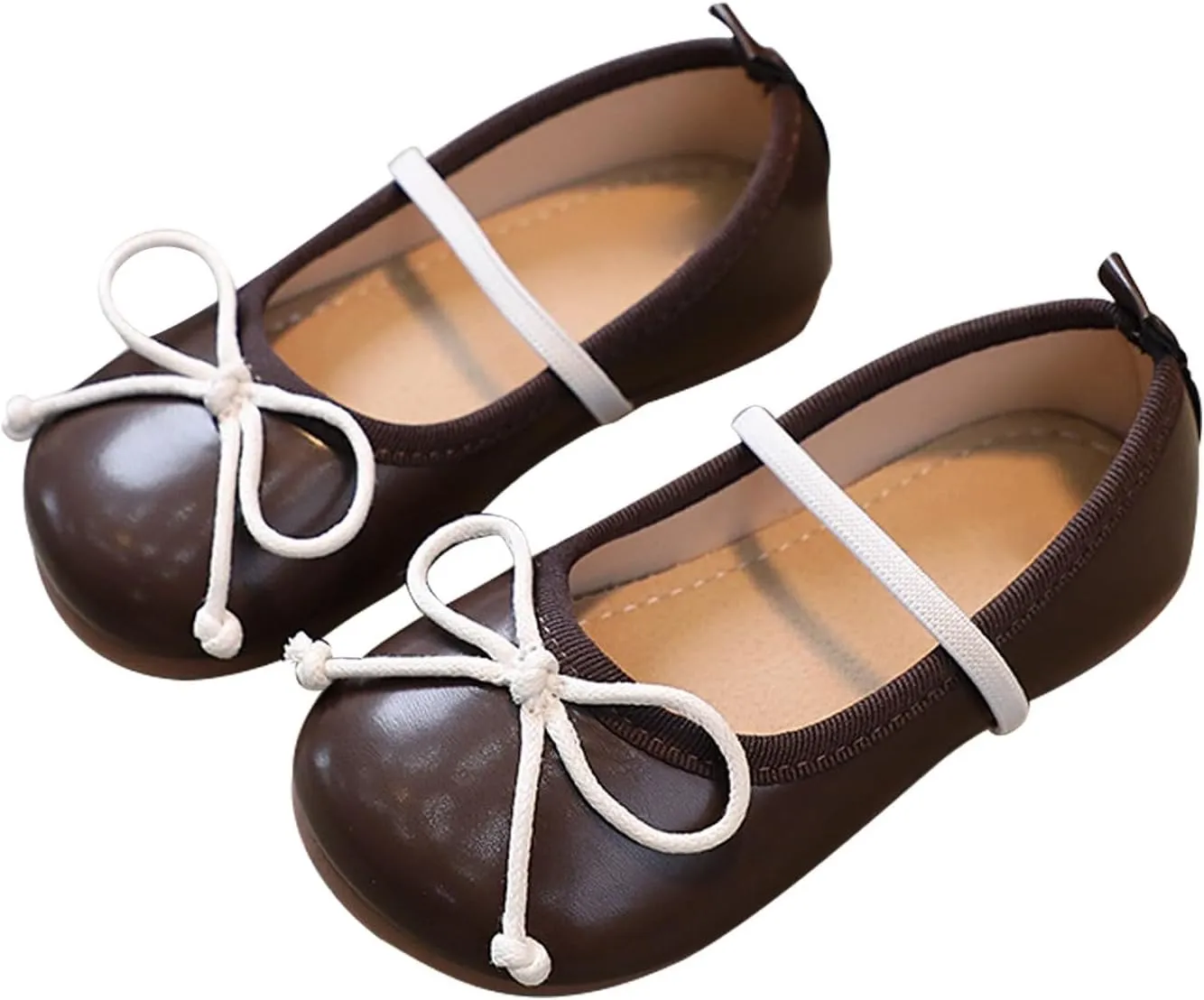 Girls Mary Jane Ballerina Dress up Flat Shoes Bowknot Non Slip Soft Sole Leather Shoes Kids Wedding Party School