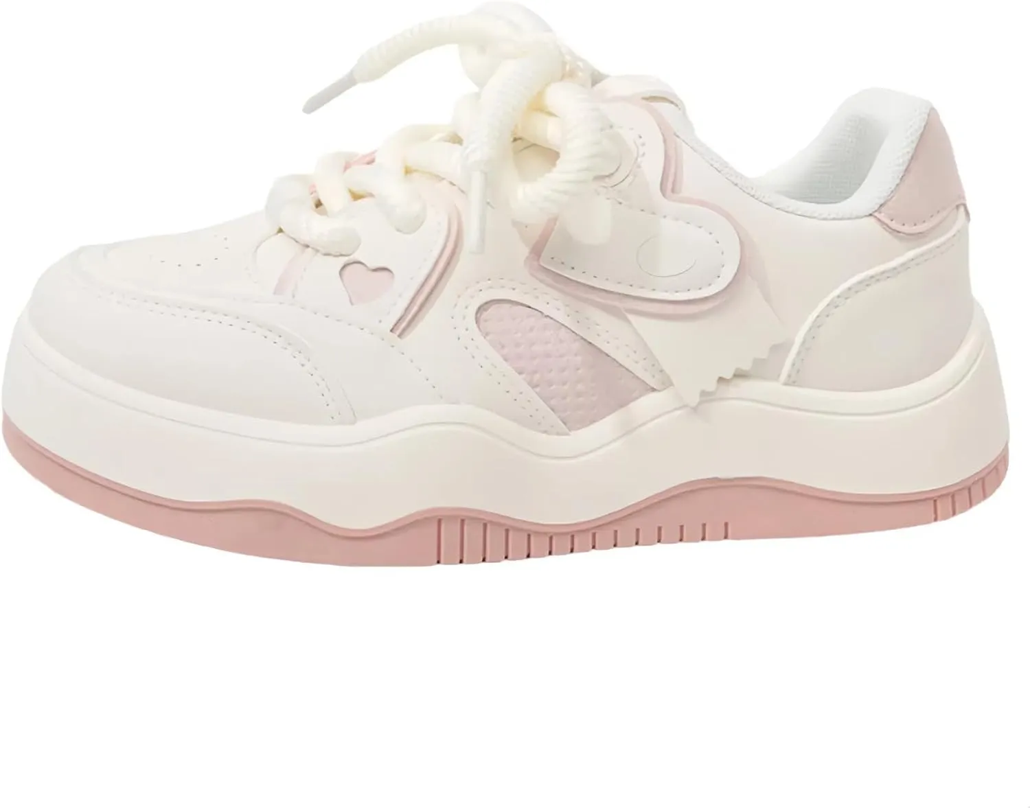 Heart Patch Sneakers for Women Girls, Preppy Chic Sweet Cool Style Cute Y2K Platform White Shoes Height Boost Leather Splicing
