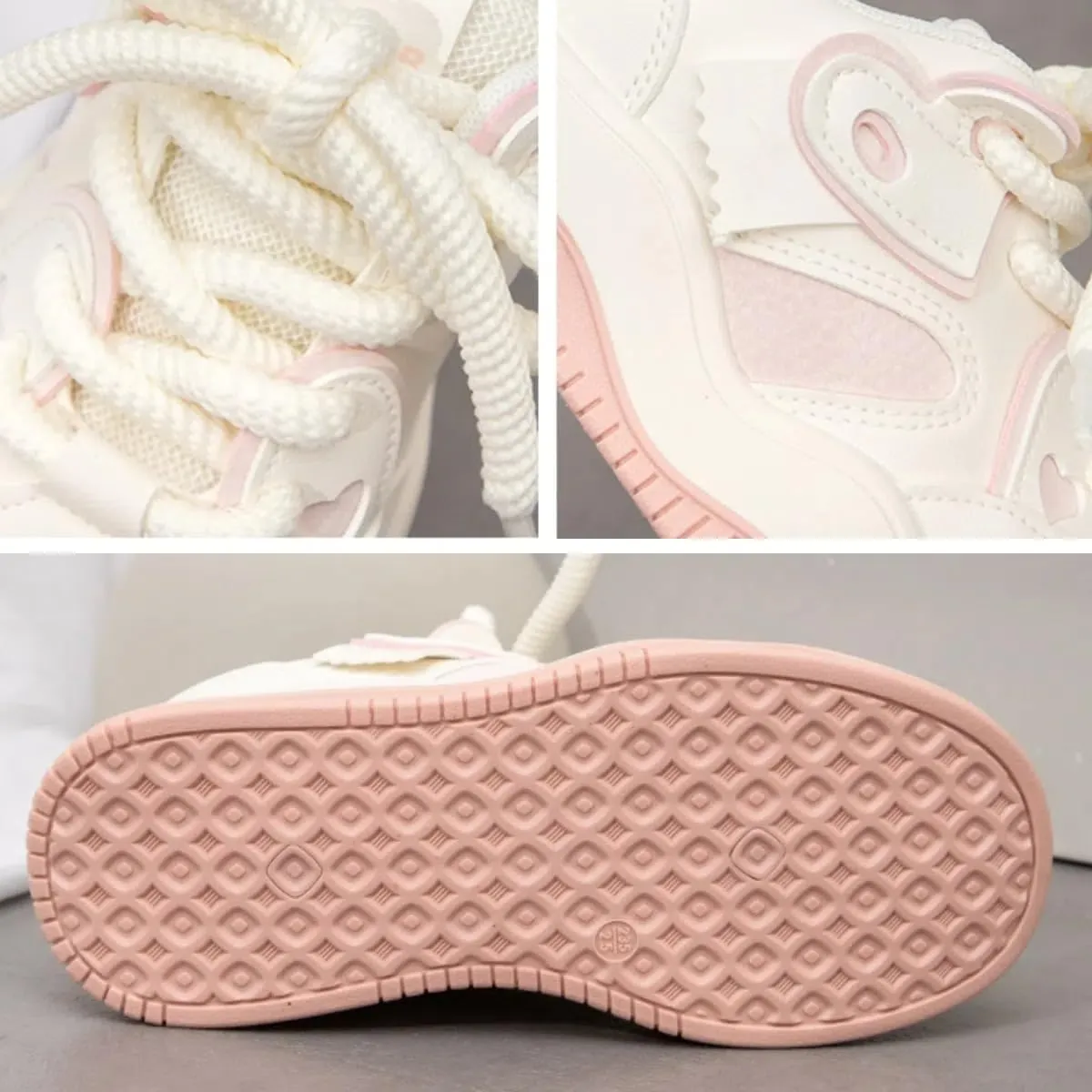 Heart Patch Sneakers for Women Girls, Preppy Chic Sweet Cool Style Cute Y2K Platform White Shoes Height Boost Leather Splicing