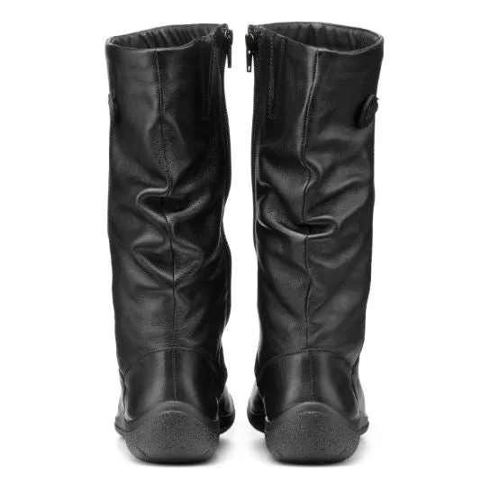 Hotter Boot Derrymore Long Flat Extra Wide Boot with Zip BLACK