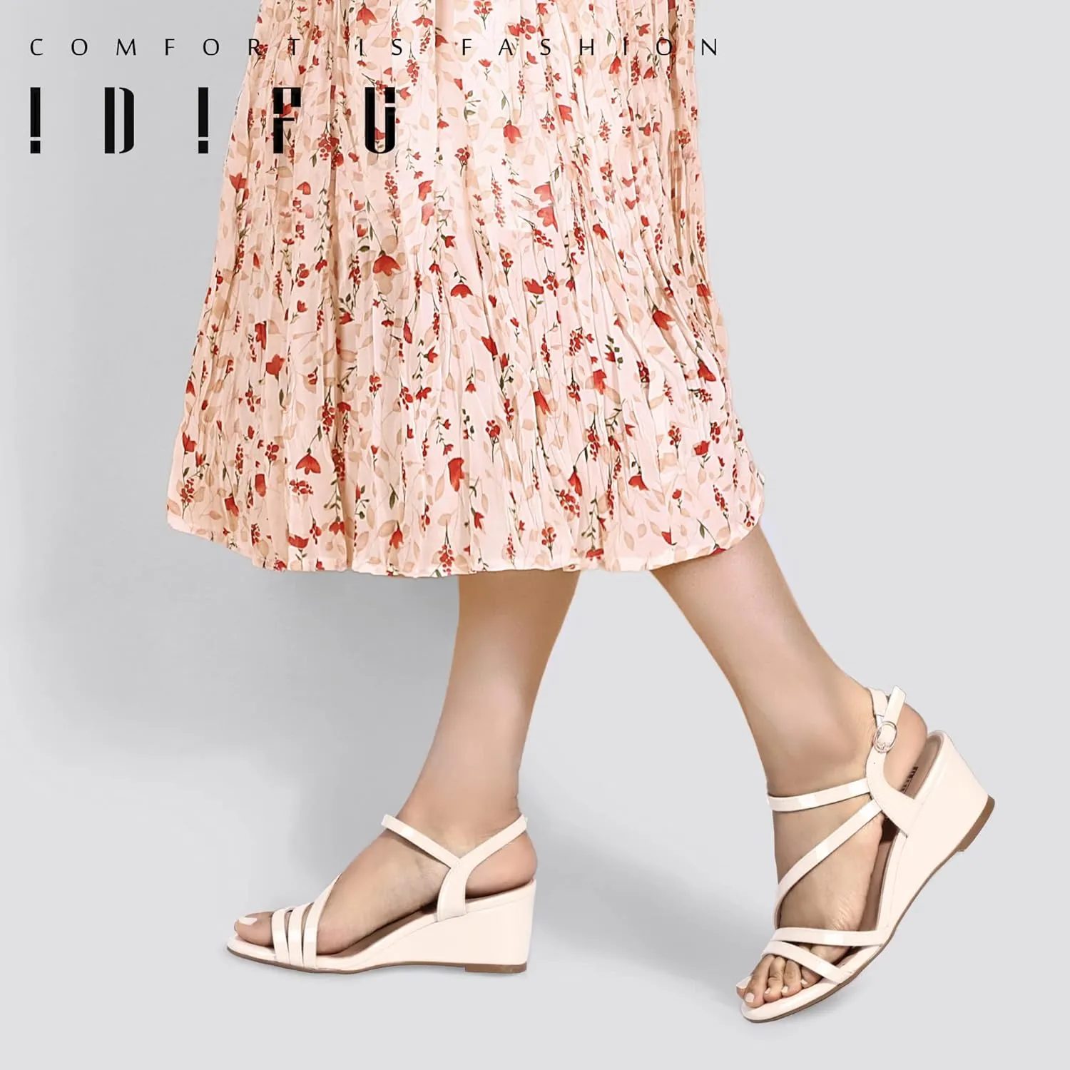 IDIFU Women's Wedge Heel Sandal Dress Low Strappy 2 Inch Open Toe Wedding Bridal Shoes for Woman Ladies Evening Formal