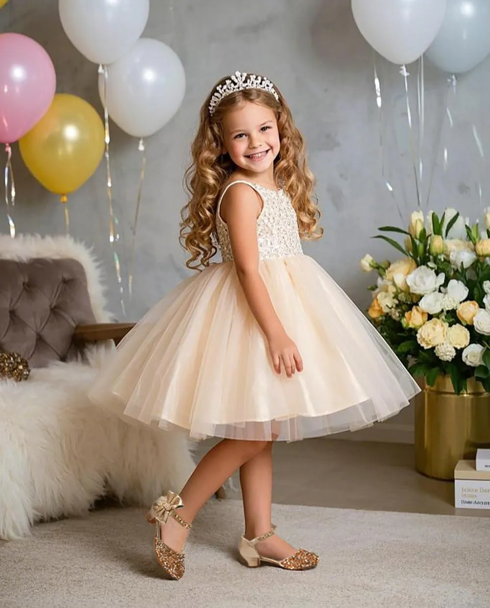 Mei MACLEOD Girls Dress Shoes Low Heel Princess Heels Sparkly with Pearl Bowknot for Wedding Party