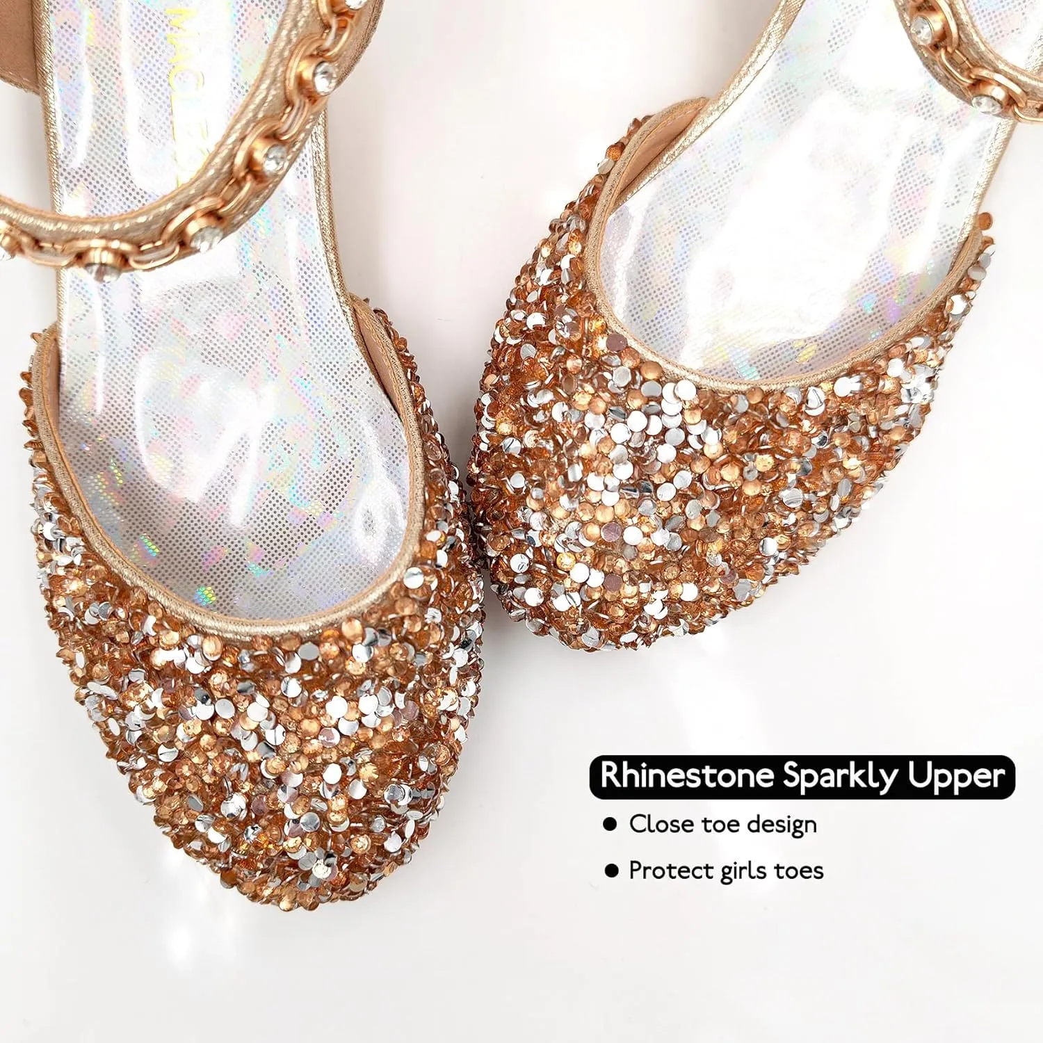 Mei MACLEOD Girls Dress Shoes Low Heel Princess Heels Sparkly with Pearl Bowknot for Wedding Party