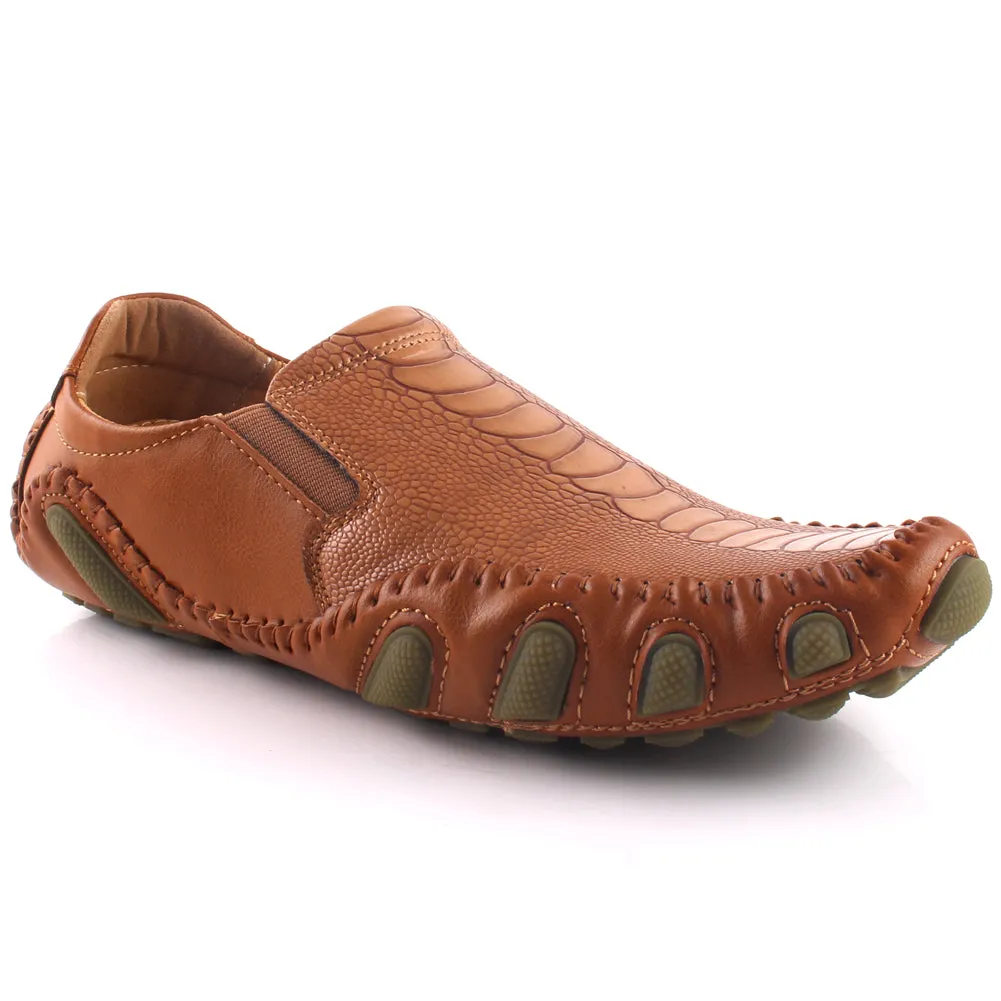 Men “YAIR” Panel Design Stitched Detail Textured Moccasin Shoes