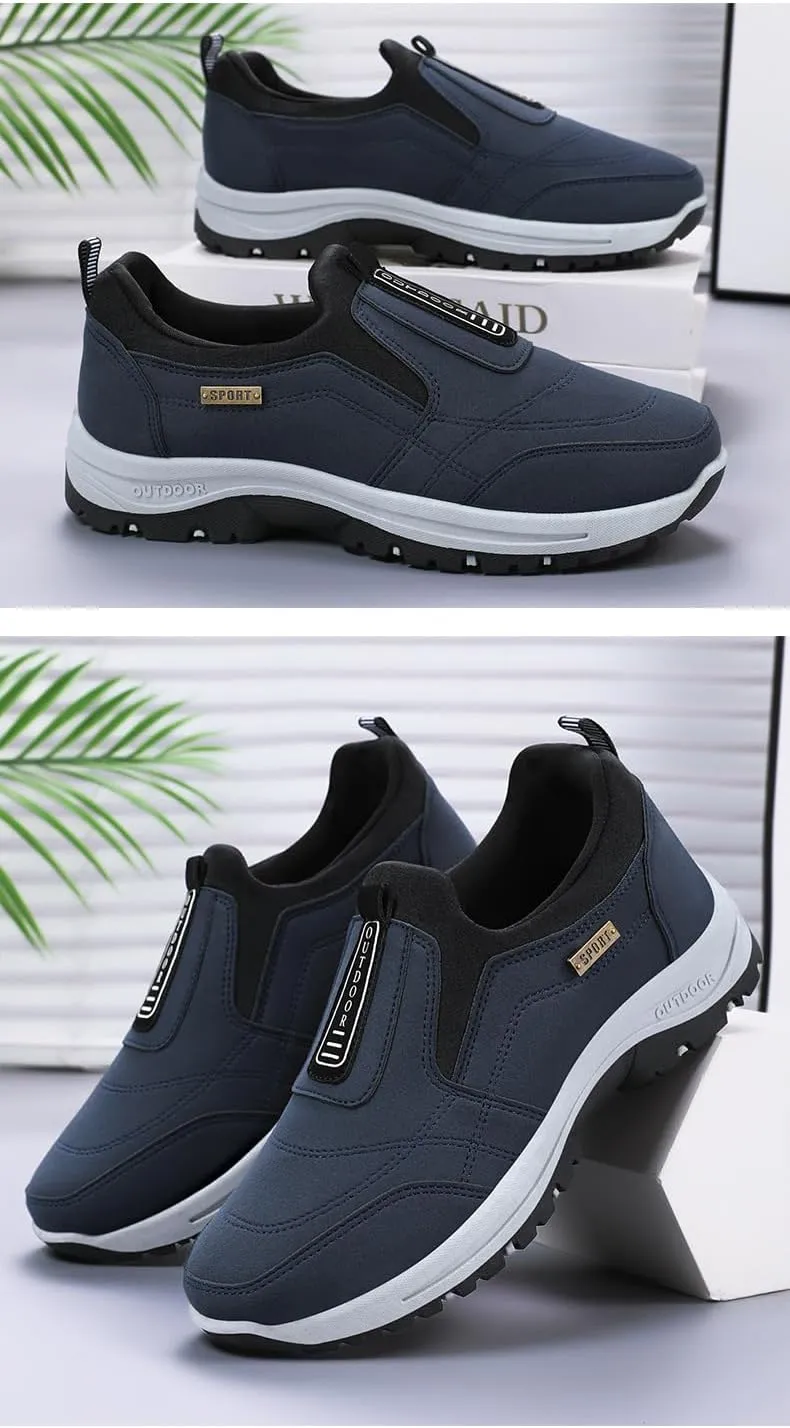 Men's Slip-On Walking Shoes for Elderly 2025, Lightweight Outdoor Hiking Shoes with Non-Slip Sole, Breathable Casual Shoes for Dad, Wide Width Comfort Low-Top Work Shoes