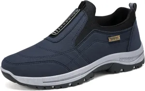 Men's Slip-On Walking Shoes for Elderly 2025, Lightweight Outdoor Hiking Shoes with Non-Slip Sole, Breathable Casual Shoes for Dad, Wide Width Comfort Low-Top Work Shoes